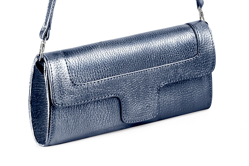 Dress clutch for wedding and parties in denim blue leather - Front view